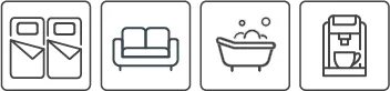 2 Betten, Couch, Badewanne, Kaffeemaschine